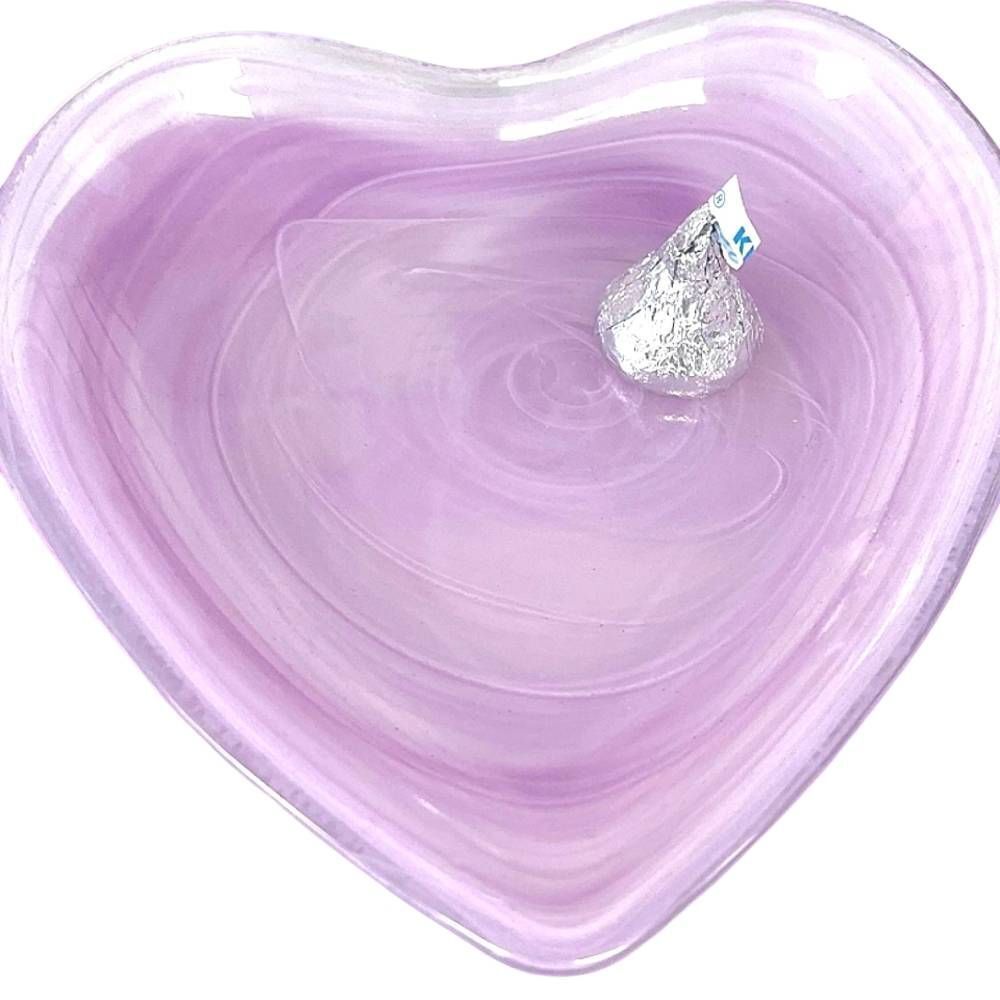 Made In India Alabaster Glass Pink Heart Shaped Plate/Decor